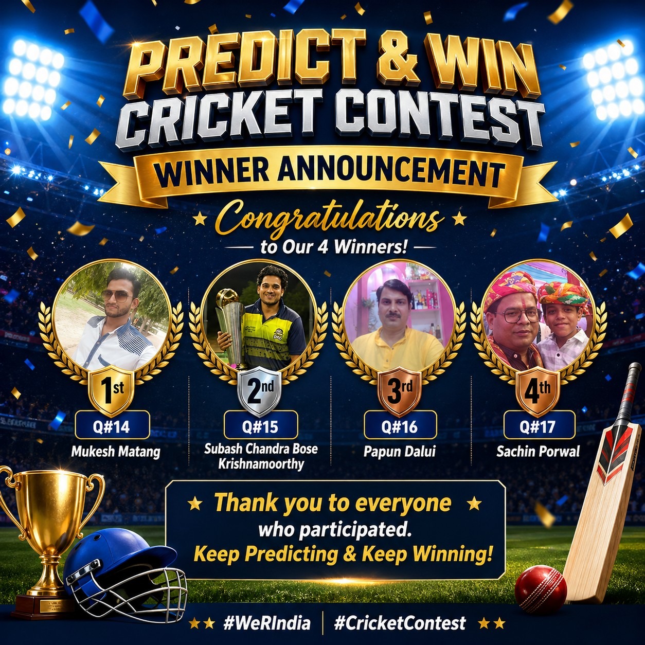 Cricket Contest 2026, Q#14,15,16 & 17