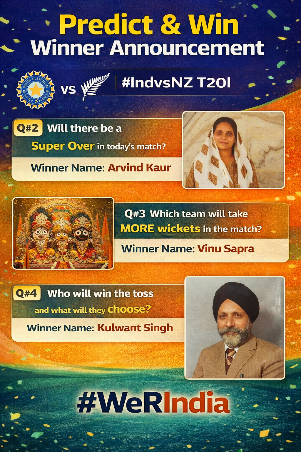 Cricket Contest 2026, INDvsNZ Q#2,3 & 4