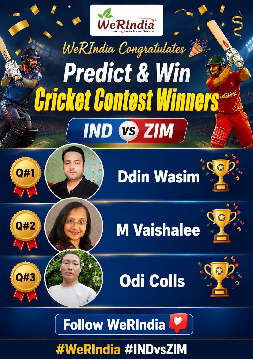 Cricket Contest 2026 1st ODI, INDvsZIM Q#1,2 & 3